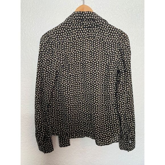 Re/Done 70s Tie Blouse in Beige and Black Croissant Print Size S - Picture 6 of 12